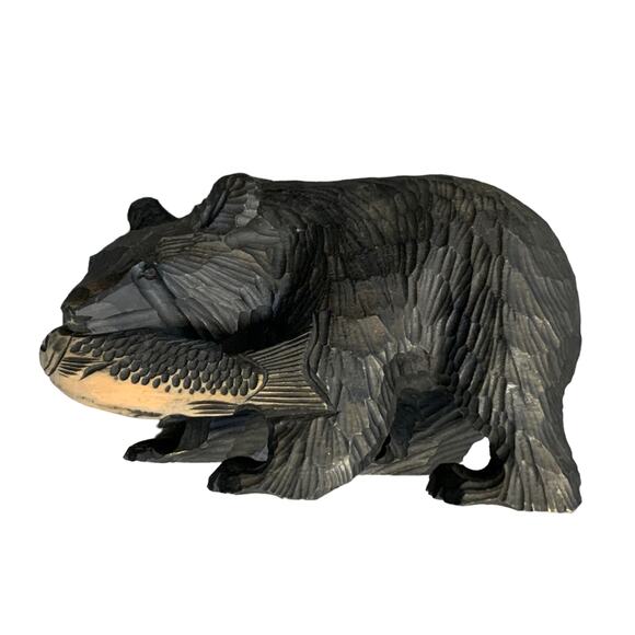 Antique Japan bear wood carving Ainu art Hokkaido hand carving sculpture - Picture 2 of 13